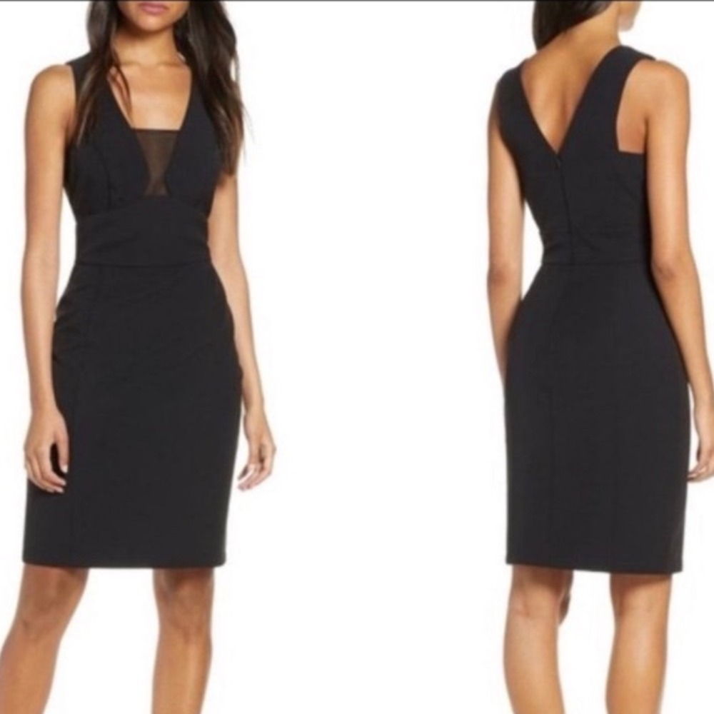 NWT Harlyn V-Neck Mesh Sheath Cocktail Dress Womens L